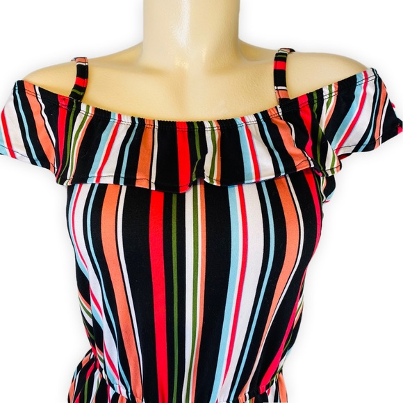 Women’s Cold Shoulder Striped Ruffle Romper One Piece • Size Medium - Picture 5 of 9
